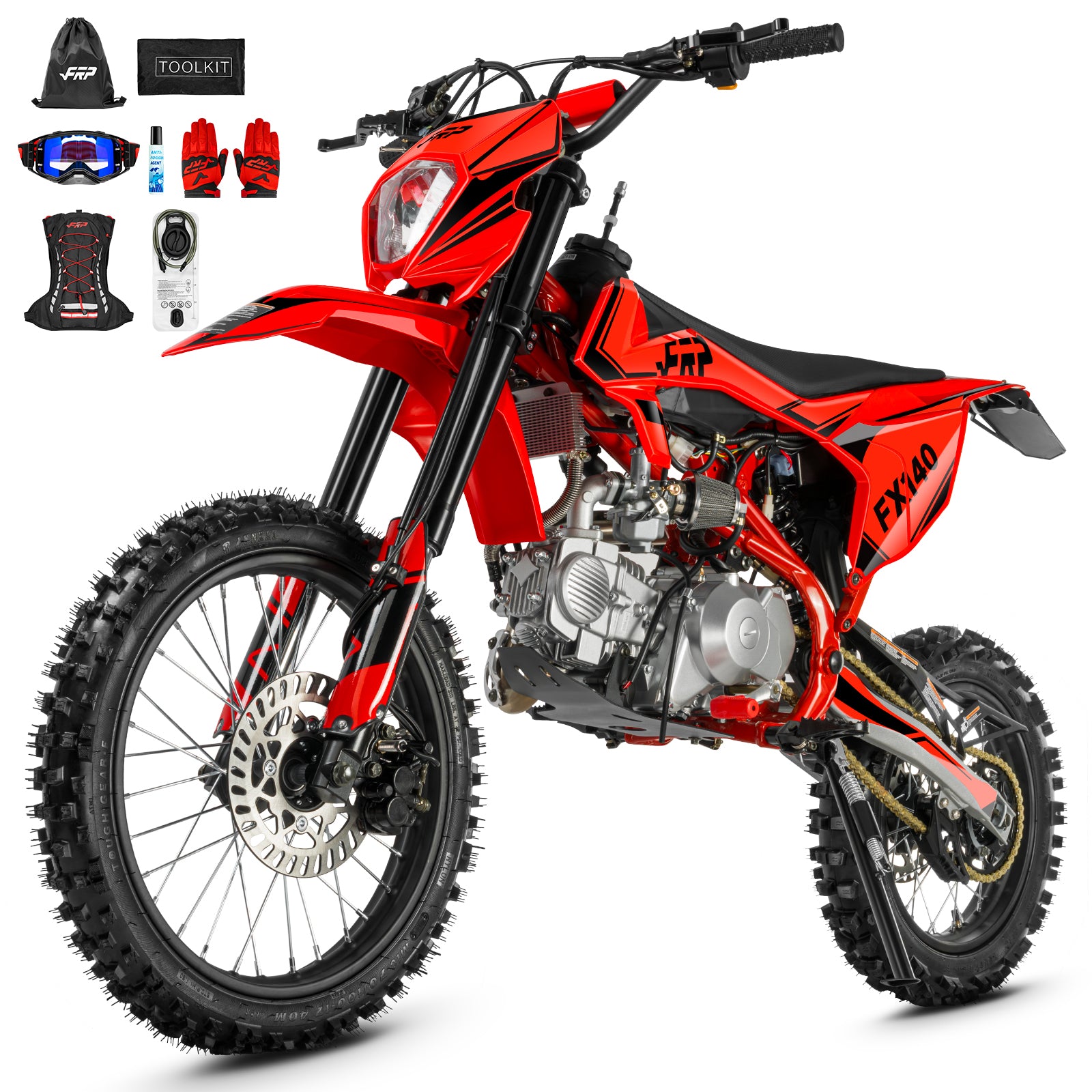 FRP FX140-17PRO Gas Dirt Bike for Adults, 140cc Oil-Cooled 4-Stroke Off-Road Motorcycle, 11.2 HP, 4-Speed Manual, Dual-Piston Brake, Adjustable Levers, Full Dashboard, Electric Kick Start