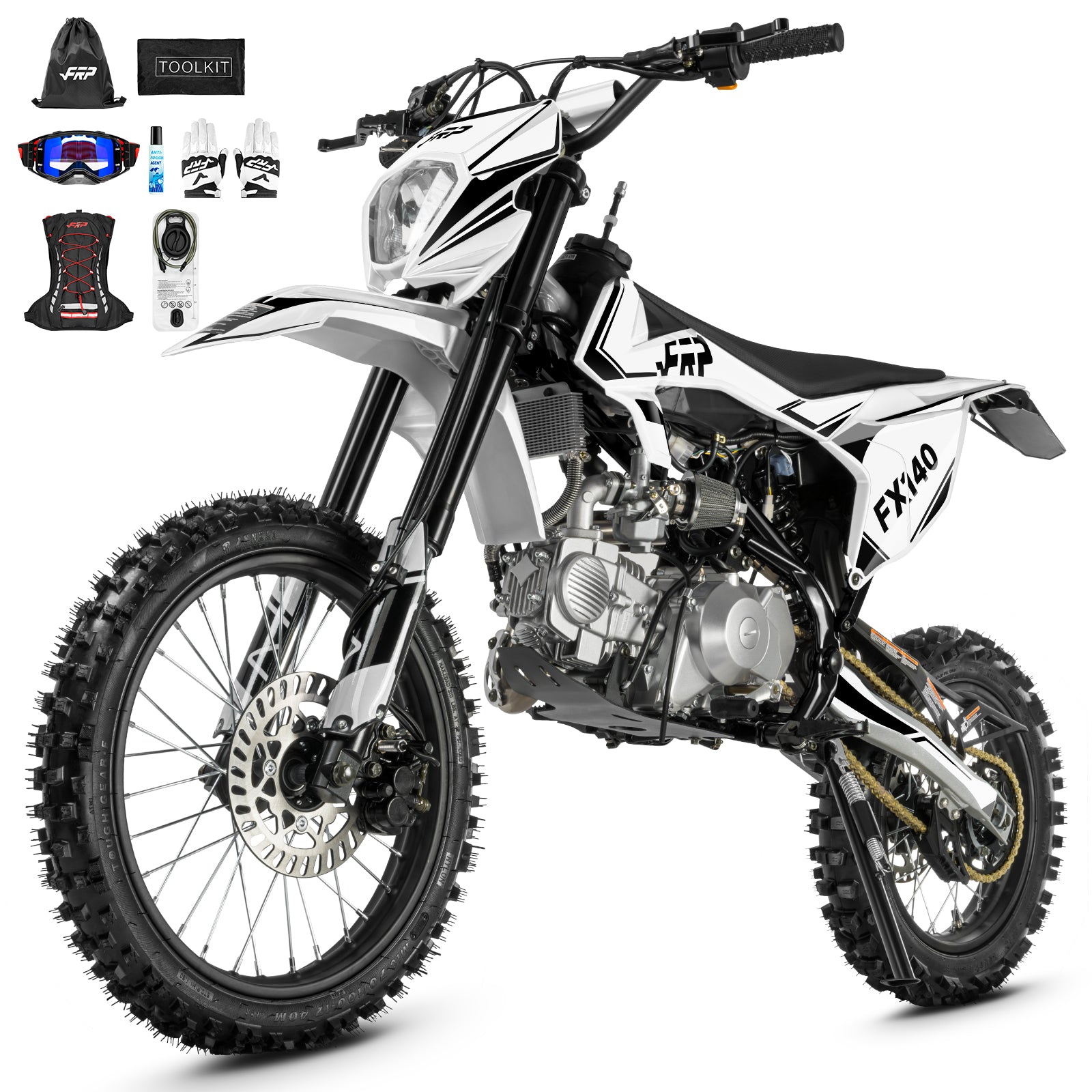 FRP FX140-17PRO Gas Dirt Bike for Adults, 140cc Oil-Cooled 4-Stroke Off-Road Motorcycle, 11.2 HP, 4-Speed Manual, Dual-Piston Brake, Adjustable Levers, Full Dashboard, Electric Kick Start