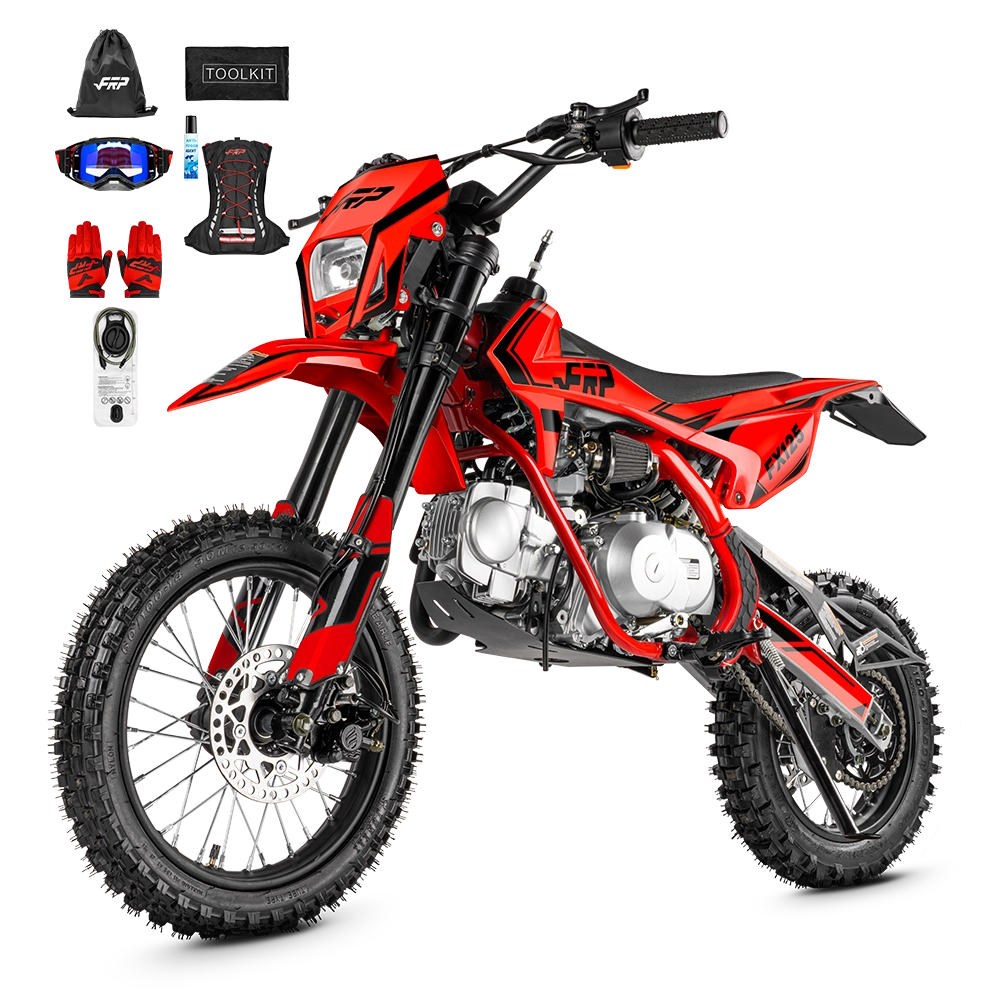 FRP FX125 125cc pit bike & dirt bike, 17″/14″ big-wheel build, red — for teens and adults
