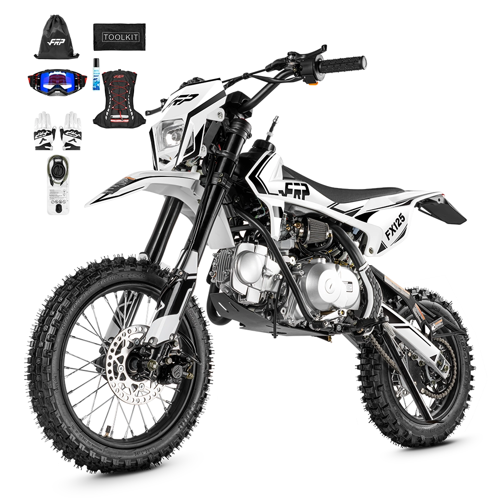 FRP FX125 125cc pit bike & dirt bike, 17″/14″ big-wheel build, white