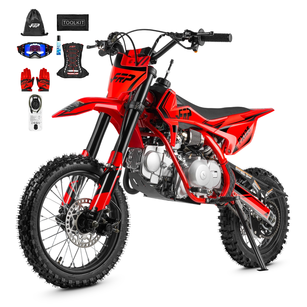 FRP FX125 125cc pit bike & dirt bike, 14″/12″ small-wheel build, red — 4-speed manual