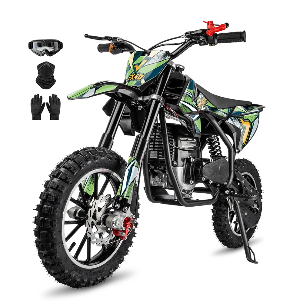 FRP FX40 Ogemaw Max 40cc kids pit bike & dirt bike in green with dual disc brakes