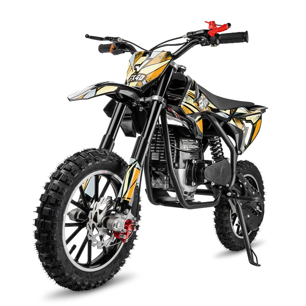 FRP FX40 Ogemaw 40cc kids pit bike & dirt bike in yellow with dual disc brakes