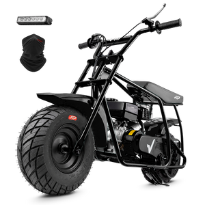 FRP GMB100 99cc gas mini bike on SunF 145/70-6 street tires, black, Starter Kit pack