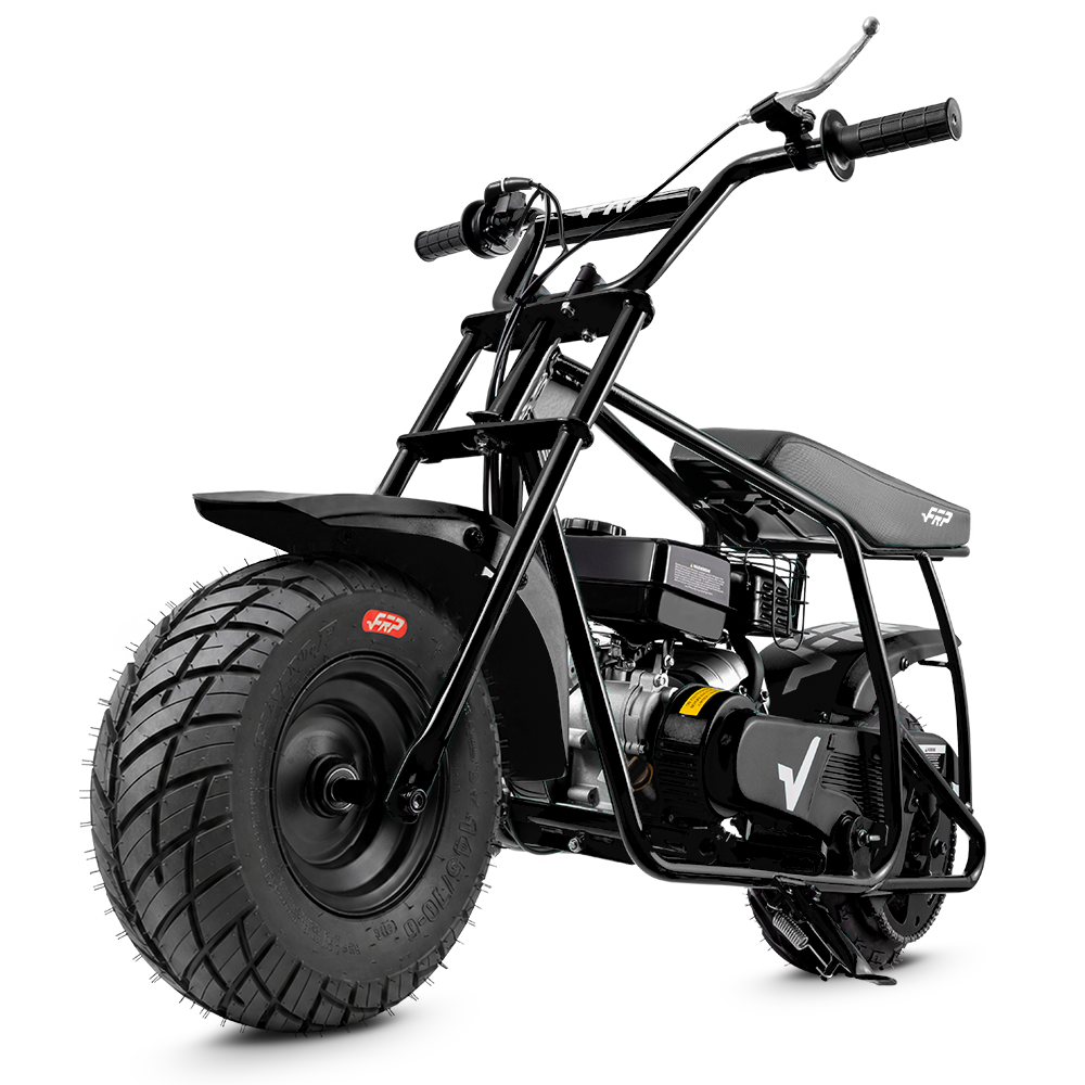 FRP GMB100 99cc gas mini bike on SunF 145/70-6 street tires, black, Bike Only pack