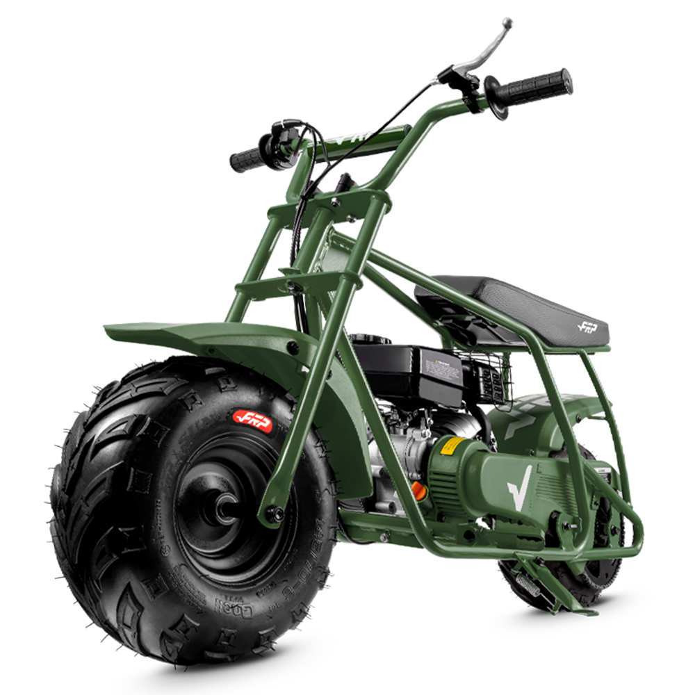 FRP GMB100 99cc gas mini bike on SunF 145/70-6 knobby tires, green, Bike Only pack