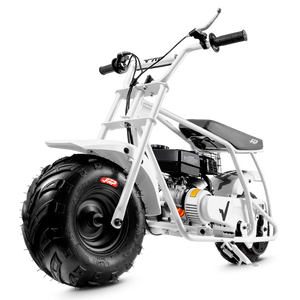 FRP GMB100 99cc gas mini bike on SunF 145/70-6 knobby tires, white, Bike Only pack