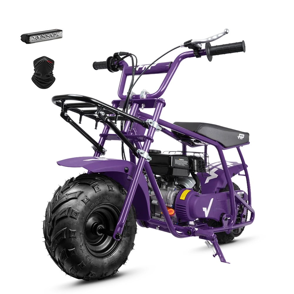 FRP GMB100U purple mini bike with front cargo rack