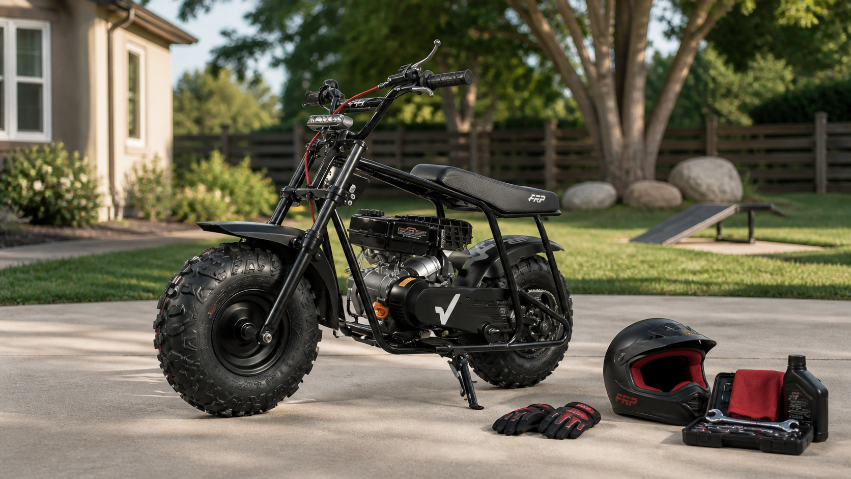 FRP mini bike prepared for beginner outdoor riding as a 125cc dirt bike alternative