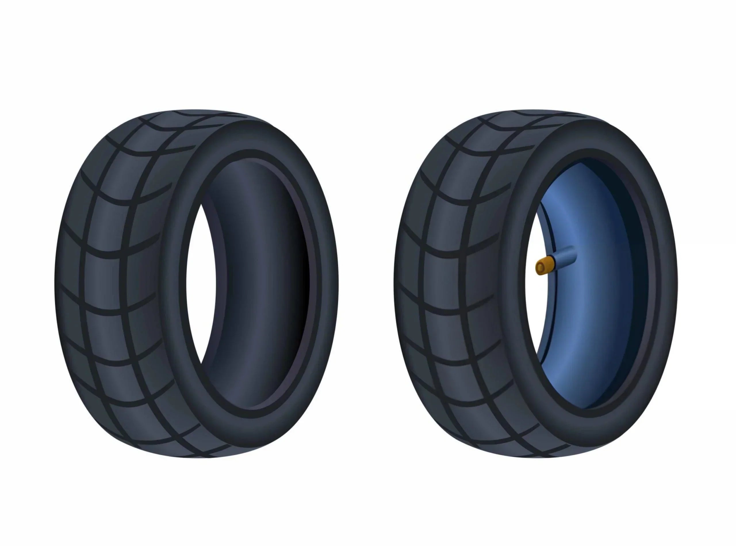 Two tires are in a picture, one is tubeless tire and another is tube tire