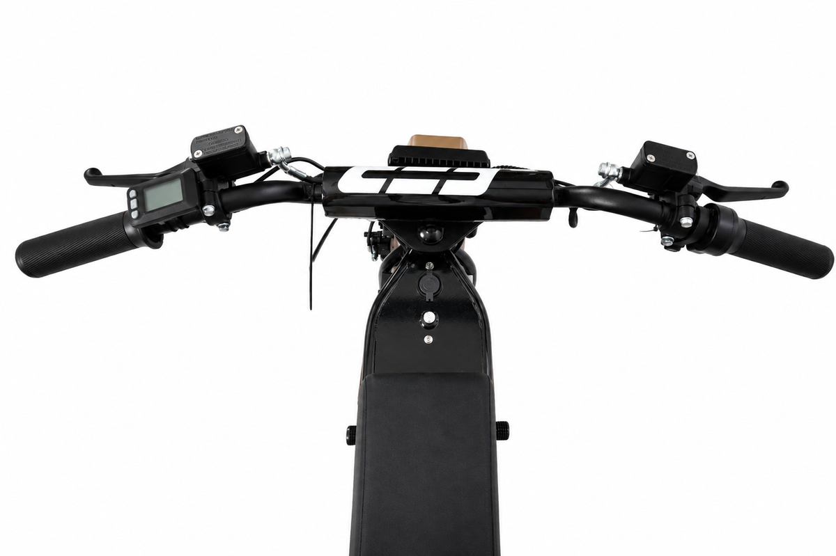 FRP M3 electric mini bike front three-quarter view for accidental throttle safety article