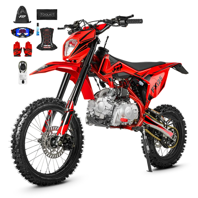 FX125 gas dirt bike in red, 17″/14″ &middot; Pro