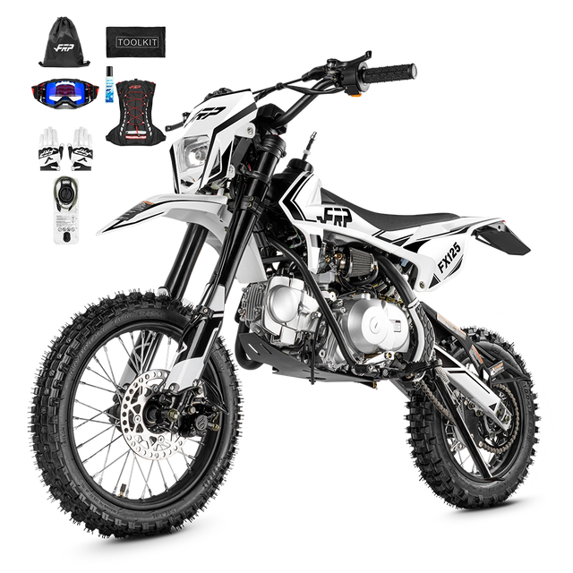 FX125 gas dirt bike in white, 14″/12″ &middot; Pro