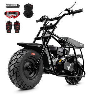 FRP GMB100 99cc gas mini bike on SunF 145/70-6 street tires, black, Complete Bundle pack