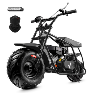 FRP GMB100 99cc gas mini bike on SunF 145/70-6 knobby tires, black, Starter Kit pack