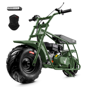FRP GMB100 99cc gas mini bike on SunF 145/70-6 knobby tires, green, Starter Kit pack