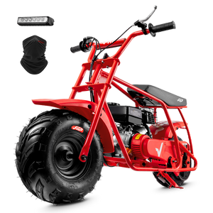FRP GMB100 99cc gas mini bike on SunF 145/70-6 knobby tires, red, Starter Kit pack
