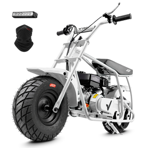 FRP GMB100 99cc gas mini bike on SunF 145/70-6 street tires, white, Starter Kit pack