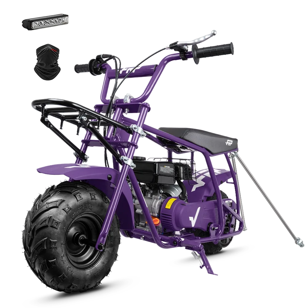 coleman mini bike cargo rack FRP Gmb100 Mini Dirt Bike, 99CC 4-Stroke Gas Powered Mini Bike for Kids & Adults, Off-Road Trail Up to 28 MPH, 220 LBS Load Tested Plus Purple